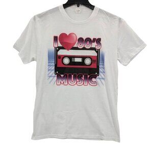 I Love 80s Music Graphic T Shirt Retro Cassette Tape Streetwear Nostalgic Size L